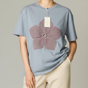 RARE Tricia Tix Exclusive Crochet Flower Tee in Grey